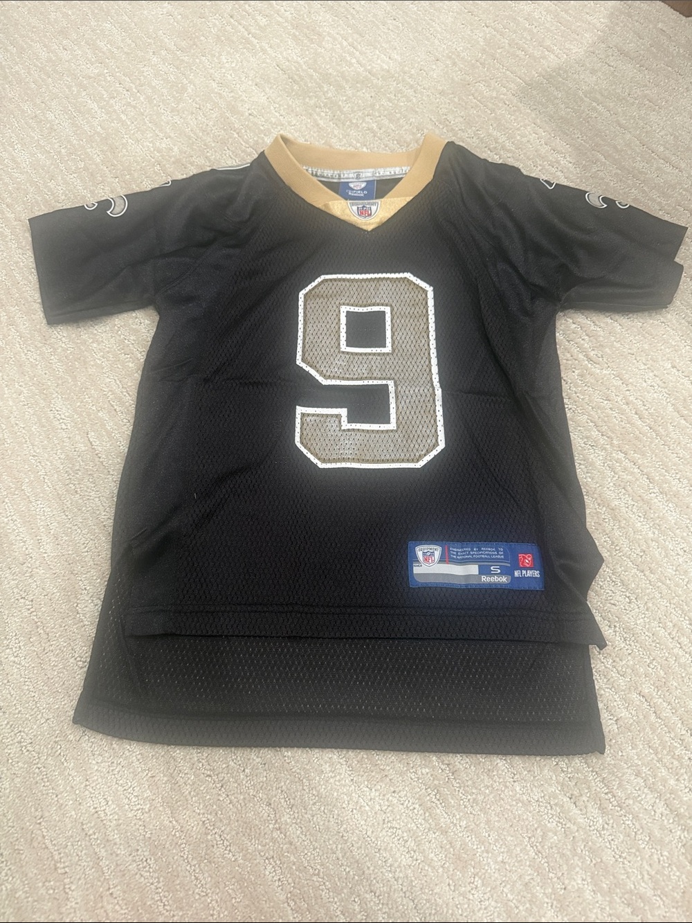 Reebok Black and Gold #9 Football Jersey